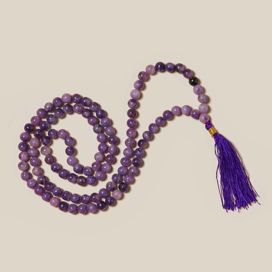 Ambarya Natural Lepidolite Mala Bead Necklace