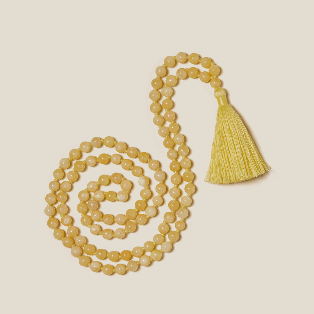 Ambarya Natural Honey Jade Mala Bead  Necklace