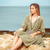 Woman wearing Amethyst Crystal Mala Bead Set