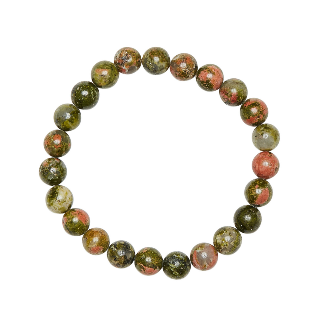 Ambarya Harmony - Unakite mala bead bracelet on white background