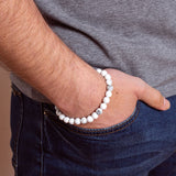 Man wearing Ambarya Patience - Howlite Mala Bead Bracelet