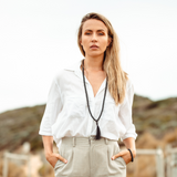 woman wearing Black Tourmaline crystal Mala Bead set