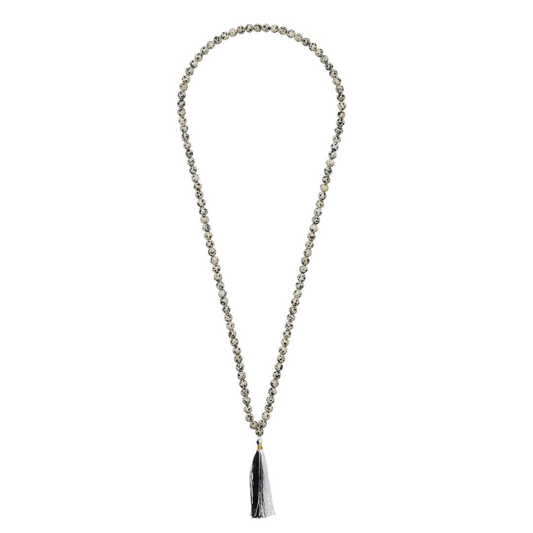 Ambarya Playfulness - Dalmation Stone Mala Bead Necklace on white background