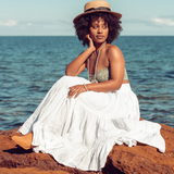 Woman wearing Ambarya Playfulness - Dalmation Stone Mala Bead Set