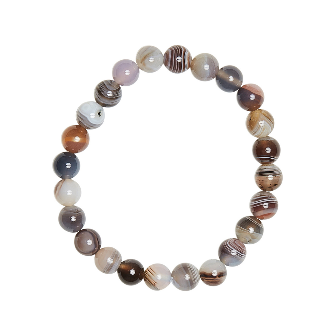 Ambarya Acceptance - Botswana Agate Mala Bead Bracelet on white background