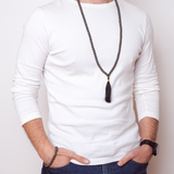 Man wearing Ambarya Willpower - Pyrite Mala Bead  Necklace abd  Bracelet Set