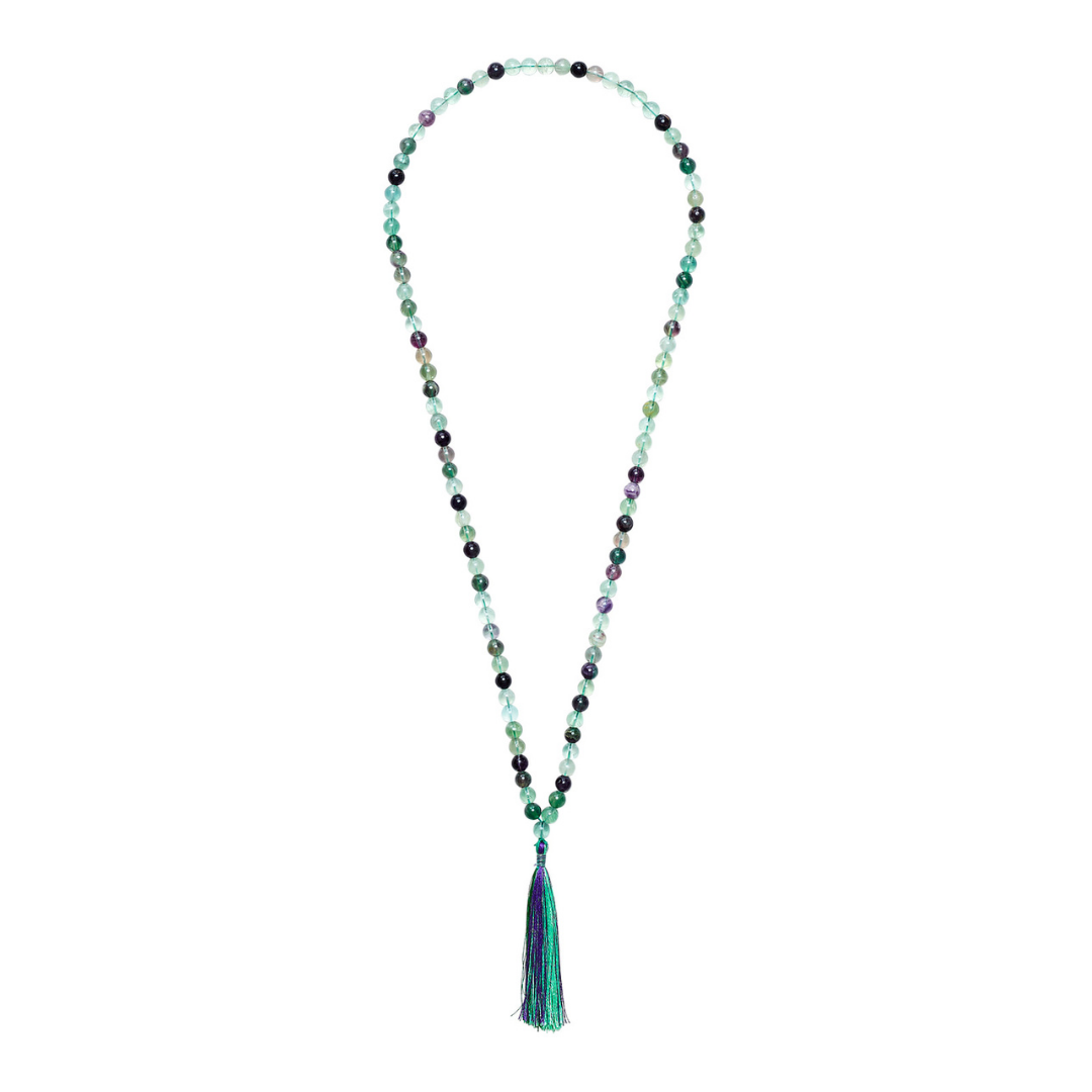 Rainbow Fluorite crystal Mala Bead necklace