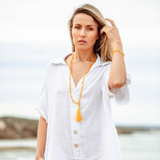 Woman wearing Citrine crystal Mala Bead Set