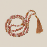 Peach Moonstone Mala Bead Necklace & Bracelet Set